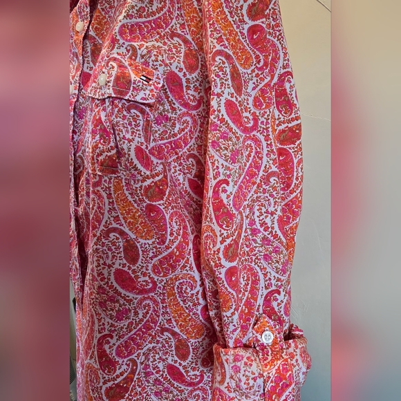 Tommy Hilfiger Paisley Orange Pink Button Down Large - Picture 3 of 6